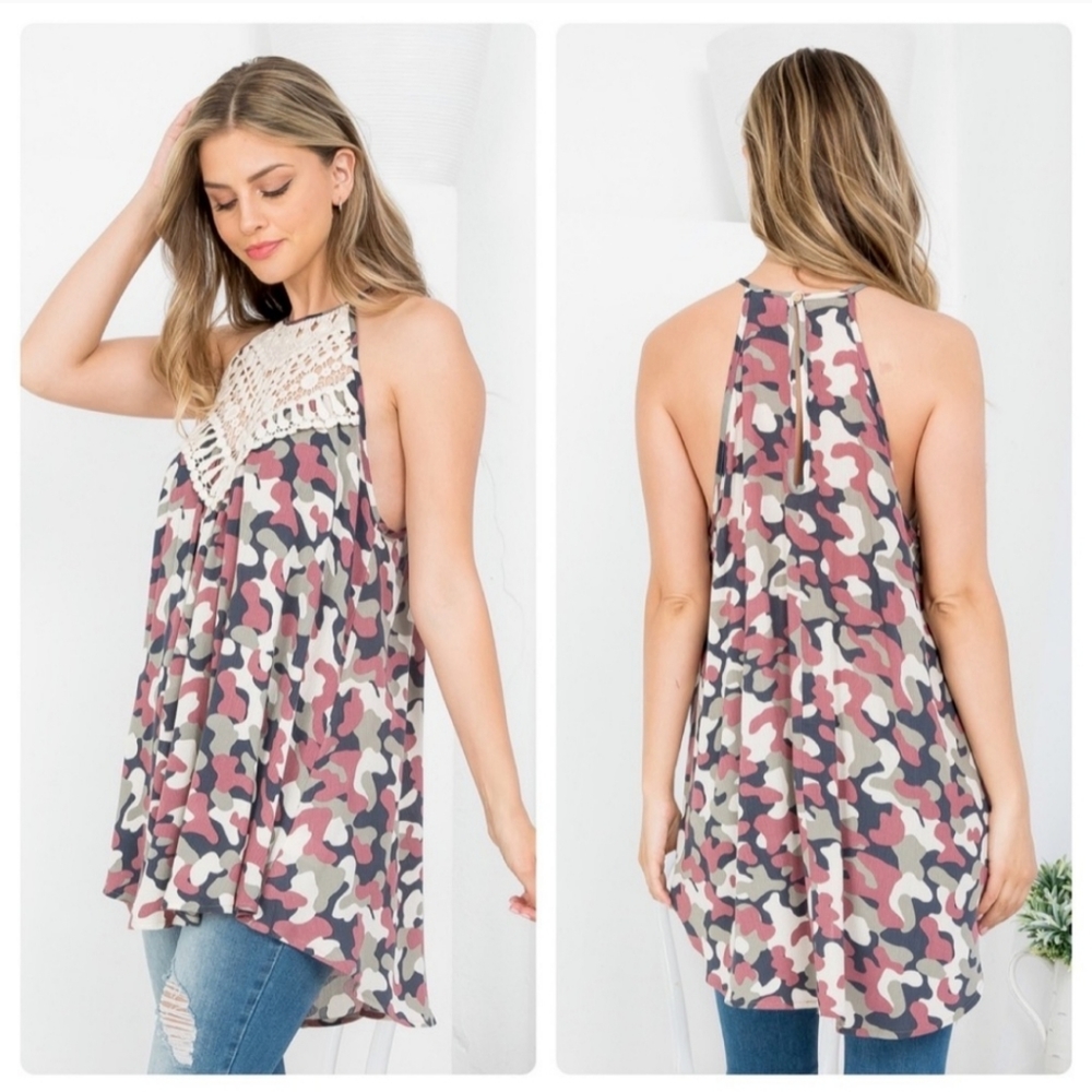 A Girl Thing Pink Camo Sleeveless Top